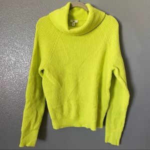BP. Womens Sweater Size M Pullover Knitted Cowl Neck Ribbed Green Neon